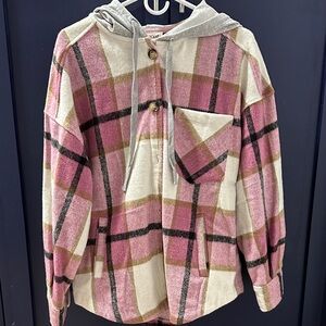 Plaid Pink and Gray Jean Jacket